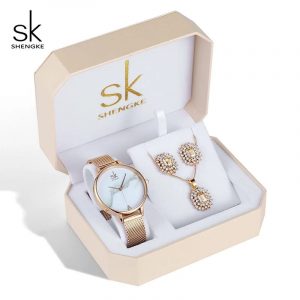 A Classic Ladies Watch Necklace Earrings Gift Set