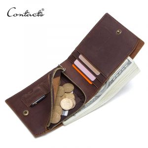 Contacts Men’s Cow Leather Wallet-Coffee brown