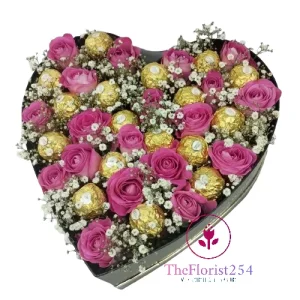 Heart box with ferrero and baby’s breath